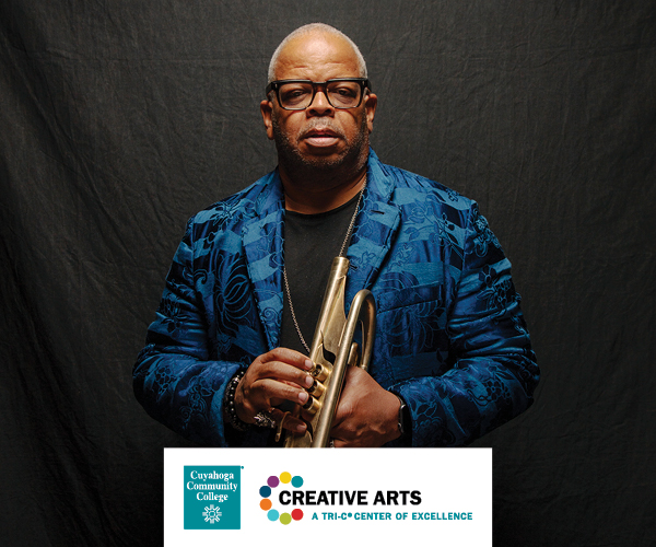 Photo of Terence Blanchard with logos