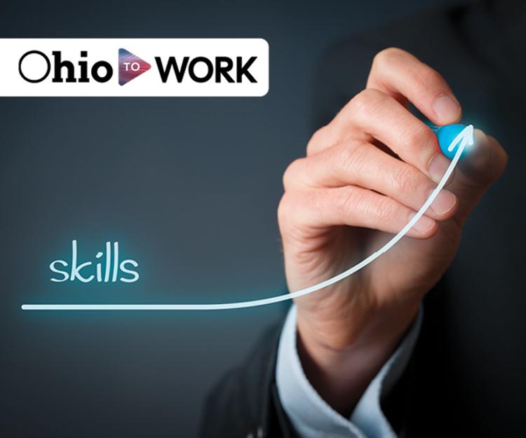 Ohio To Work graphic with hand drawing arrow