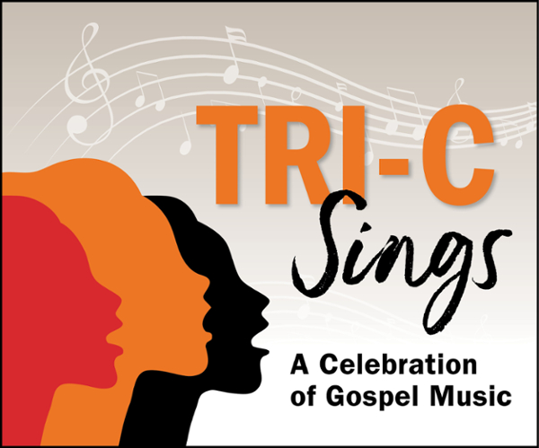 Graphic with silhouettes of three people. Text reads "Tri-C Sings: A Celebration of Gospel Music"