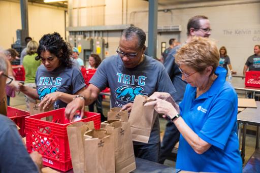 Tri-C volunteers working at the Greater Cleveland Food Bank