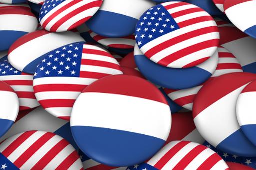 Buttons showing U.S. and Dutch flags