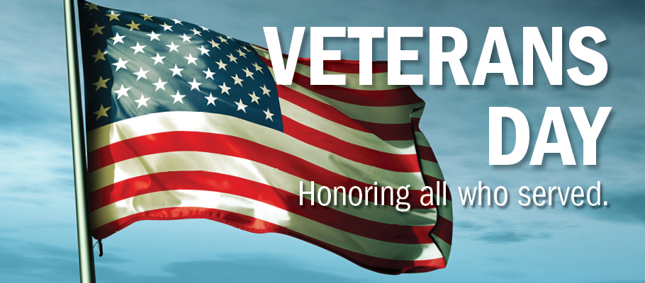 Image of flag with text about Veterans Day