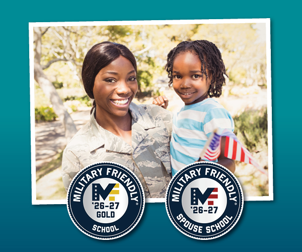 Graphic with image of military service woman holding her daughter.