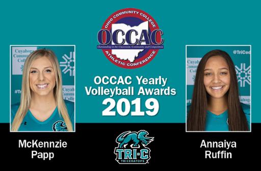 Photos of  Annaiya Ruffin and McKennzie Papp with OCCAC and Tricertatops logos