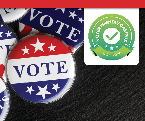 Graphic with Voter Friendly Campus logo and voting buttons