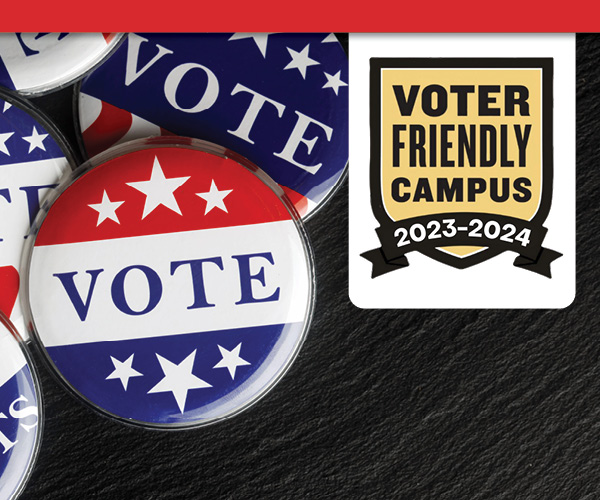 Graphic with Voter Friendly Campus logo and voting buttons