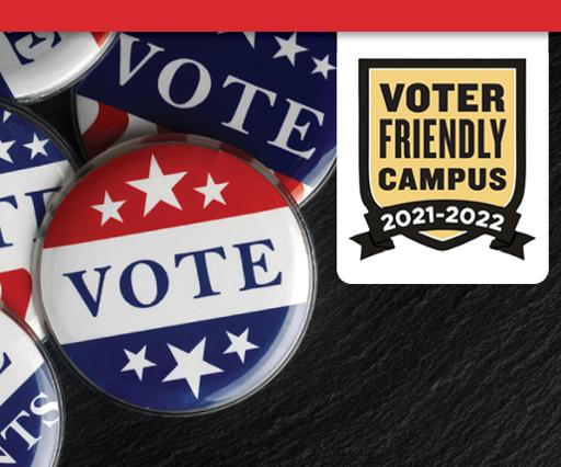 Campaign-style VOTE buttons with Voter Friendly Campus logo