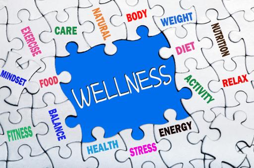 Wellness concept puzzle with key phrases and a missing piece