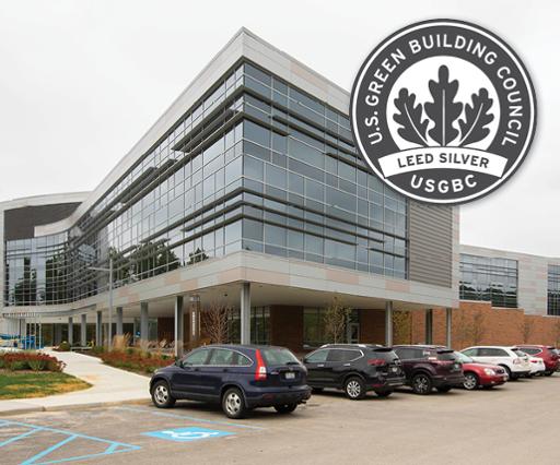 Liberal Arts and Technology building at Westshore Campus with LEEDS Silver logo