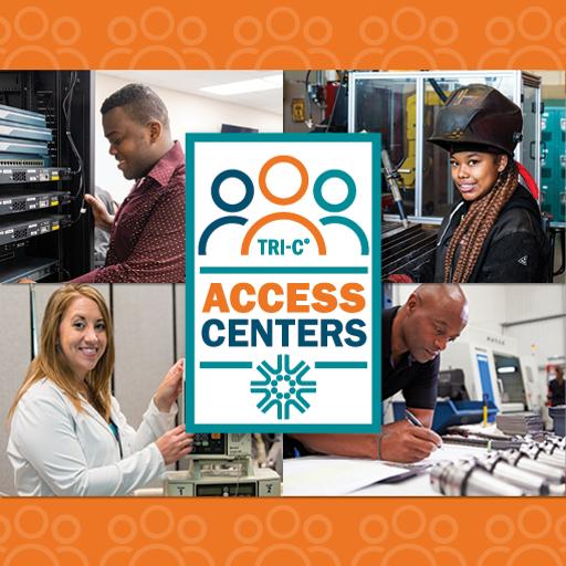 Tri-C Access Center logo surrounded by images of workers