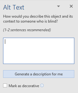 MS Word interface for editing alt text