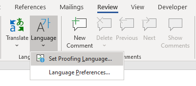 Screenshot of Microsoft word Language options