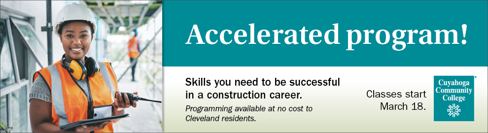 woman in construction hat, accelerated program! skills you need to be successful in a construction career, classes start Oct. 23