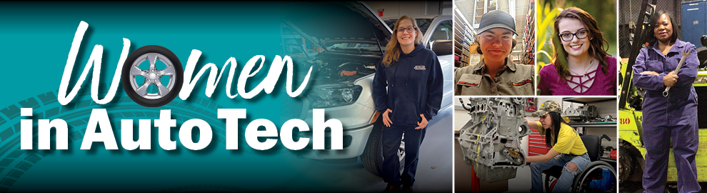 Decorative graphic: Women in Auto Tech