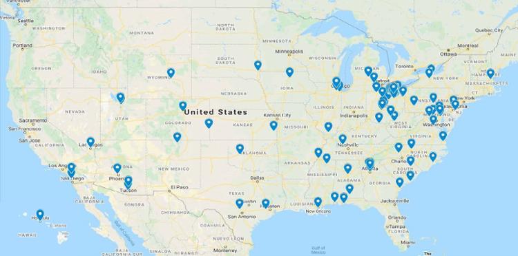 Map of current student locations nationwide