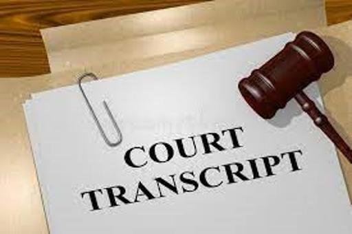 Photo of file folder with text "Court Transcript"