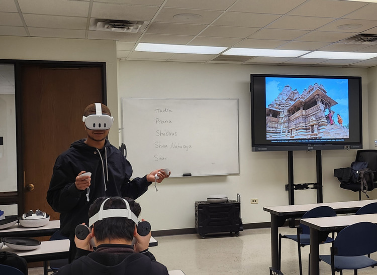 Student studying art through VR