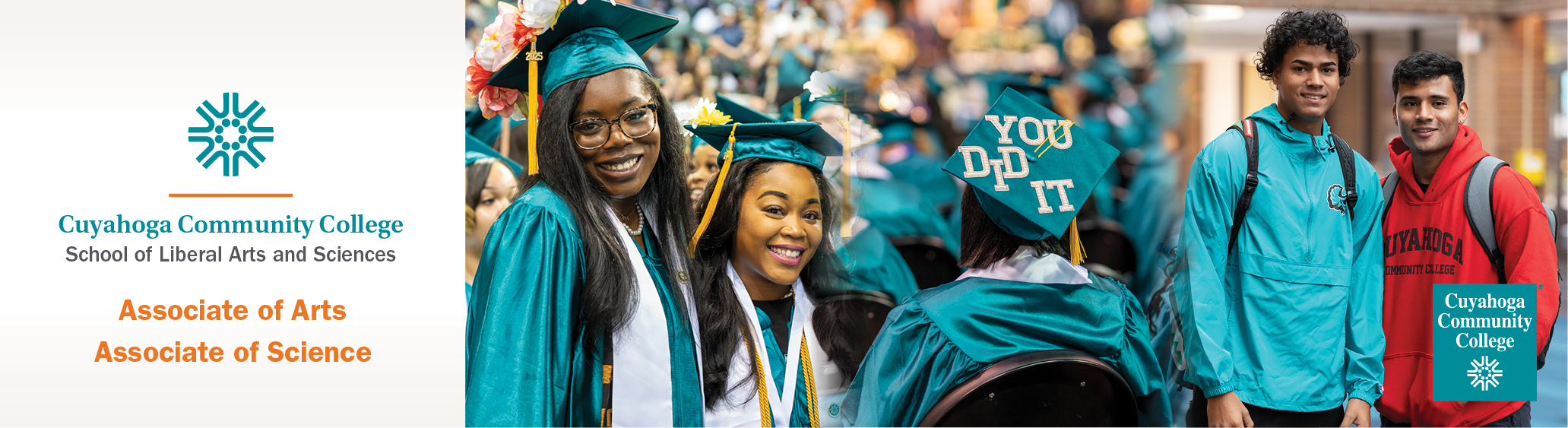 A photo collage of Tri-C grads and a grad cap that is decorated with the words "you did it"