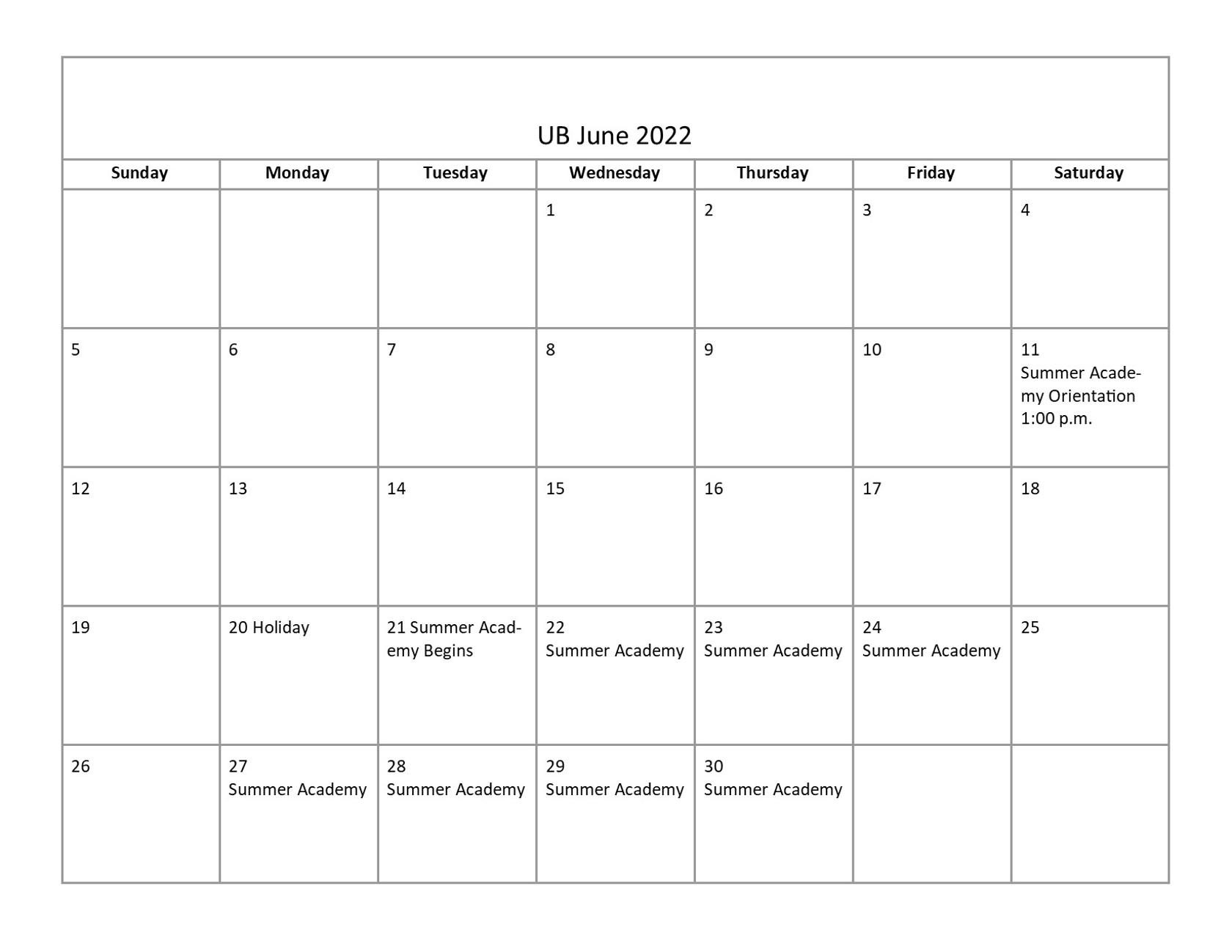 June 2022 Calendar