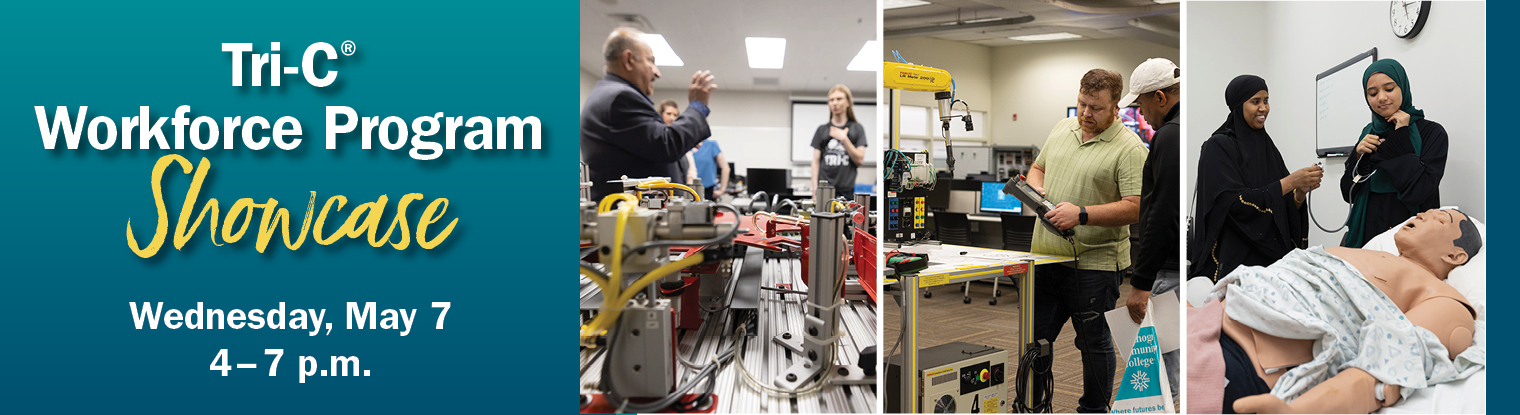 In-demand Jobs Week Showcase Header image with photos of students getting training for manufacturing and healthcare