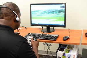 Student using drone simulator