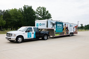 Drone trailer being pulling by truck